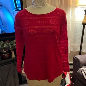 J Jill Navajo print red long sleeve t-shirt, medium petite